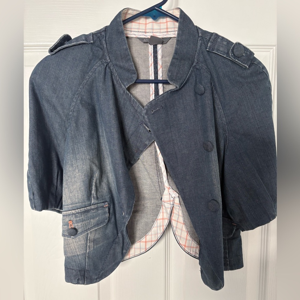Armani Exchange Blue and White Plaid Shirt